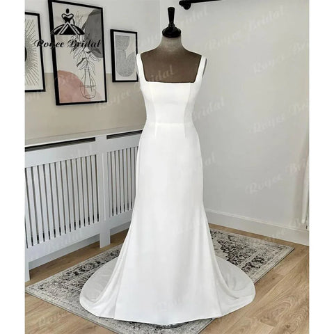 NumberSea Quadratischer Kragenausschnitt Weiches Satin Meerjungfrau Hochzeitskleid für Frauen 2024 Bodenlanges Brautkleid Hochzeitskleid Robe de Mariee 