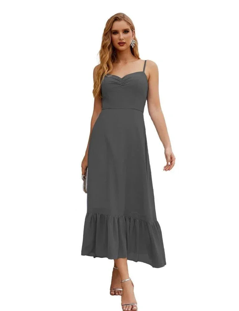 Vestido de dama de honor de chiffon con tirantes finos de Numbersea, largo hasta el tobillo, formal, silueta A, para fiesta de cóctel, baile de bienvenida para jóvenes SEA28028