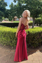 Strapless Appliques Fitted Burgundy Long Prom Dress Party Dress PSK682