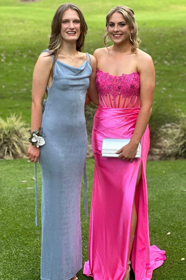 Strapless Appliques Fitted Burgundy Long Prom Dress Party Dress PSK682