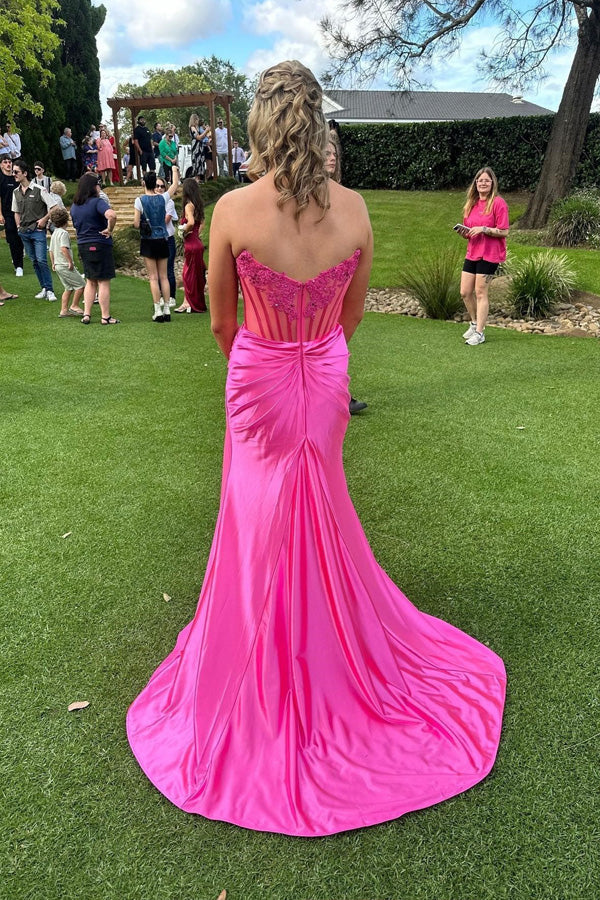 Strapless Appliques Fitted Burgundy Long Prom Dress Party Dress PSK682