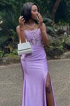 Strapless Appliques Fitted Burgundy Long Prom Dress Party Dress PSK682