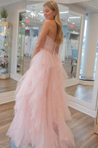 Strapless Sequin Beaded Tulle Stunning Light Pink Prom Dress PSK476