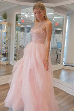 Strapless Sequin Beaded Tulle Stunning Light Pink Prom Dress PSK476