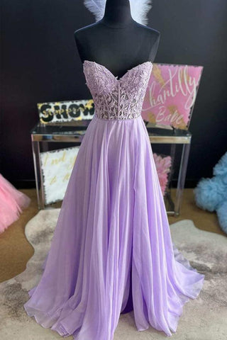Strapless Lilac Tulle Long Evening Dress A-Line Floor Length Prom Dress  PSK408