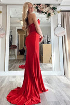 Strapless Scoop Mermaid Pleated Slit Green Long Prom Dress PSK672