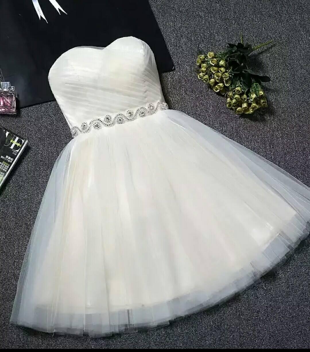 Vestido de Fiesta Corto Sin Tirantes con Escote de Corazón en Rosa Pálido PD304