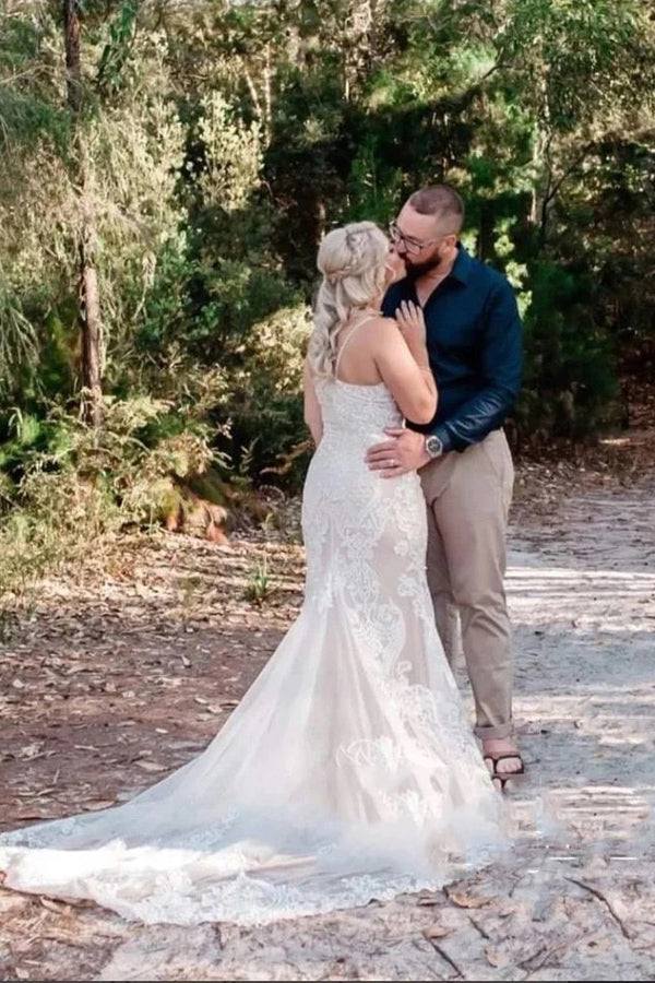 Träger Spitze Meerjungfrau Hochzeitskleider Boho Hochzeitskleider