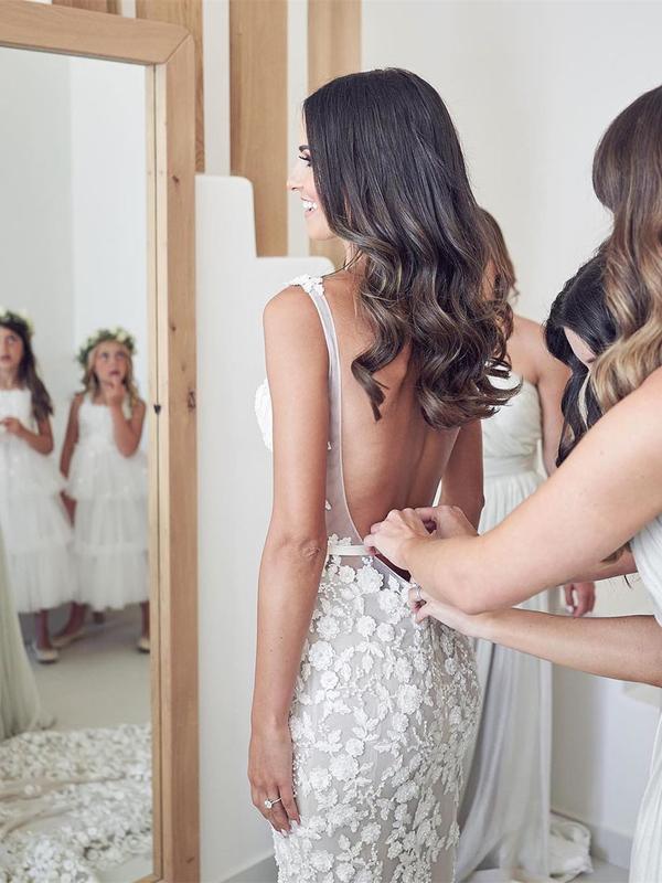 Träger Meerjungfrau Hochzeitskleider Spitze Applikationen Kleider Hochzeitskleider