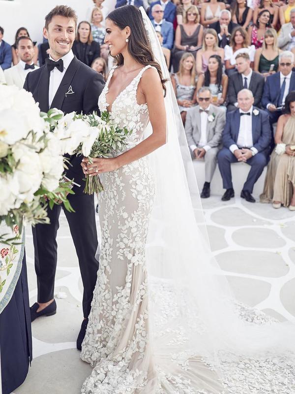 Träger Meerjungfrau Hochzeitskleider Spitze Applikationen Kleider Hochzeitskleider