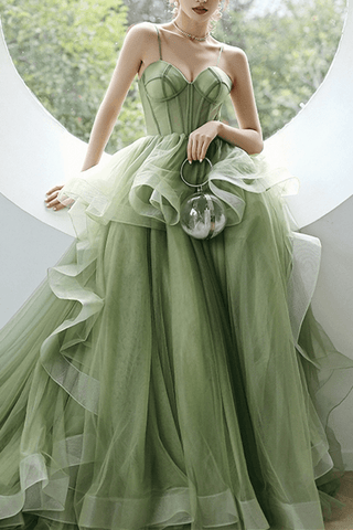 Träger Mint Salbei Grün A-Linie Frühling Formelles Ballkleid PSK338