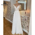 Abito da Sposa Stupendo in Stile Boho con Scollo a V, Maniche a Cappuccio, Pizzo e Chiffon, Modello 2022, Vestito da Cerimonia Civile sulla Spiaggia, Abito Nuziale