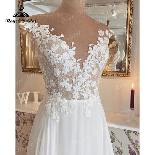 Abito da Sposa Stupendo in Stile Boho con Scollo a V, Maniche a Cappuccio, Pizzo e Chiffon, Modello 2022, Vestito da Cerimonia Civile sulla Spiaggia, Abito Nuziale