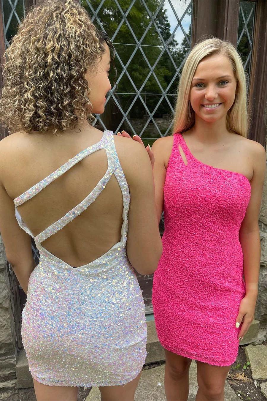 Vestido de Baile de Graduación Rosa Fuerte Brillante con Lentejuelas SYH19