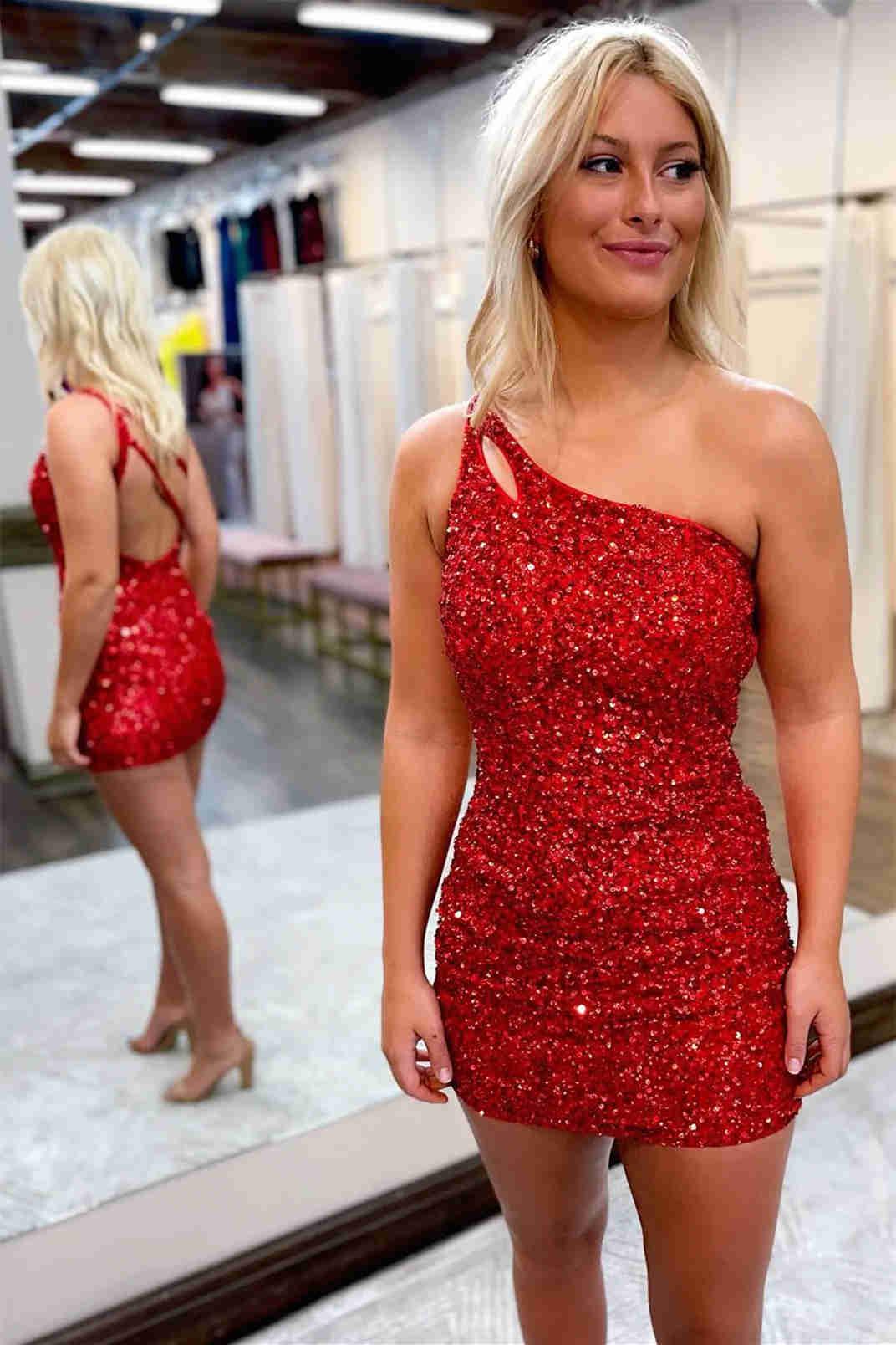 Vestido de Baile de Graduación Rosa Fuerte Brillante con Lentejuelas SYH19