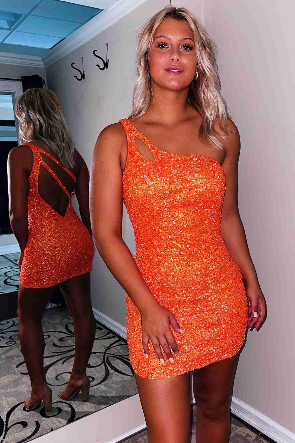 Vestido de Baile de Graduación Rosa Fuerte Brillante con Lentejuelas SYH19