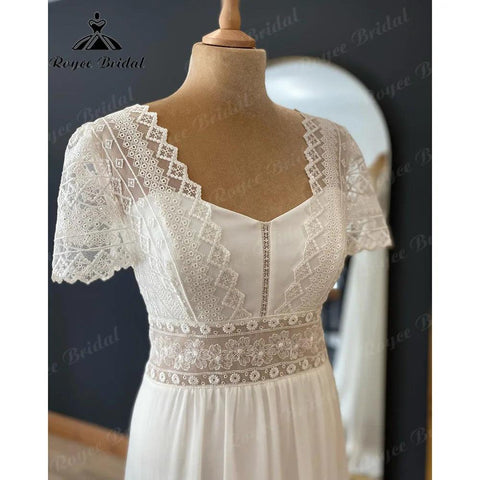 Sommer Strand Flügelärmeln Spitze Mieder Chiffon Boho Brautkleid für Frauen 2024 Brautkleid Hochzeitskleider vestidos de novia 