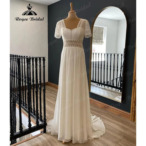 Sommer Strand Flügelärmeln Spitze Mieder Chiffon Boho Brautkleid für Frauen 2024 Brautkleid Hochzeitskleider vestidos de novia 