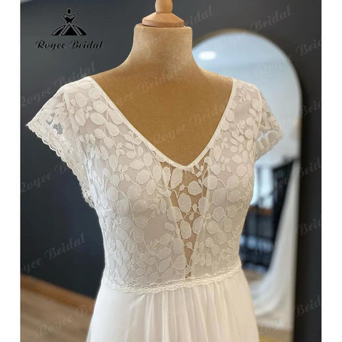 Sommer Chic Spitze Mieder Chiffon Boho Strand Flügelärmeln Brautkleid mit V-Ausschnitt 2024 Brautkleid abito da sposa Civil Elegant 