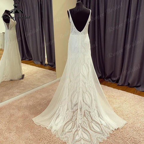 NumberSea Sommer Bürger Boho Chiffon Spitze Meerjungfrau Hochzeit Kleid für Frauen 2024 V Neck Backless Hochzeit Kleid für Braut abito da sposa Sexy 