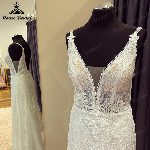 NumberSea Sommer Bürger Boho Chiffon Spitze Meerjungfrau Hochzeit Kleid für Frauen 2024 V Neck Backless Hochzeit Kleid für Braut abito da sposa Sexy 