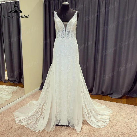 NumberSea Sommer Bürger Boho Chiffon Spitze Meerjungfrau Hochzeit Kleid für Frauen 2024 V Neck Backless Hochzeit Kleid für Braut abito da sposa Sexy 