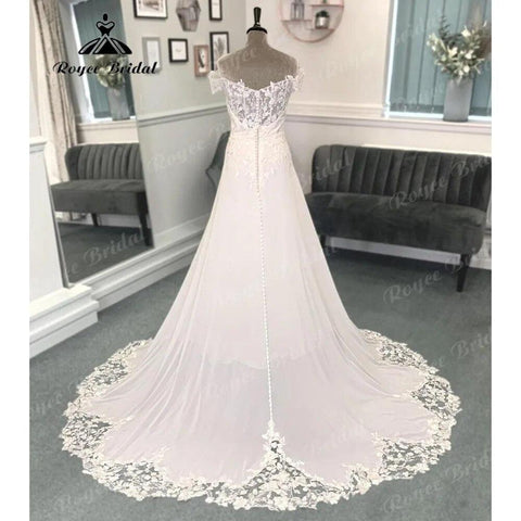 Sommer Bürger Spitze Chiffon Off Schulter Boho V Ausschnitt Hochzeit Kleid 2024 Robe Mariee Sexy Brautkleid vestido para boda playa 
