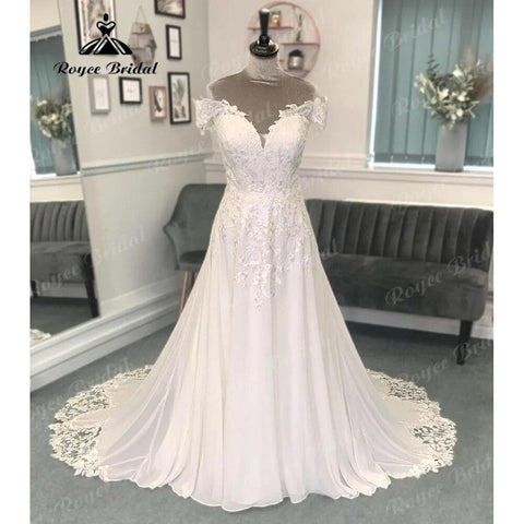 Sommer Bürger Spitze Chiffon Off Schulter Boho V Ausschnitt Hochzeit Kleid 2024 Robe Mariee Sexy Brautkleid vestido para boda playa 