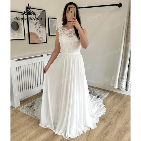 Sommer Ärmellose Spitze Mieder Chiffon EINE Linie Boho Hochzeit Kleid für Frauen 2024 Strand Brautkleid vestido para boda playa Sexy 