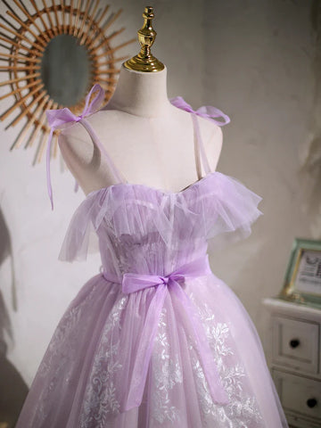 Süßes lila A-Linie kurzes Ballkleid Homecoming-Kleid mit Schleife PD463