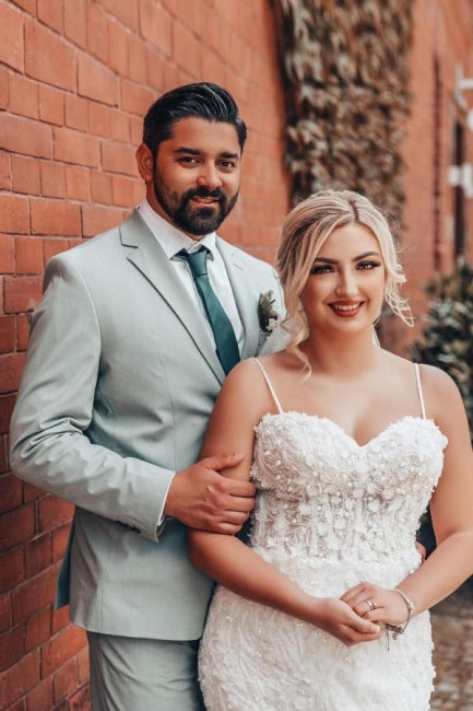 Süßes Charmantes Tüll-Meerjungfrauenkleid mit Spaghettiträgern und Applikationen für die Hochzeit