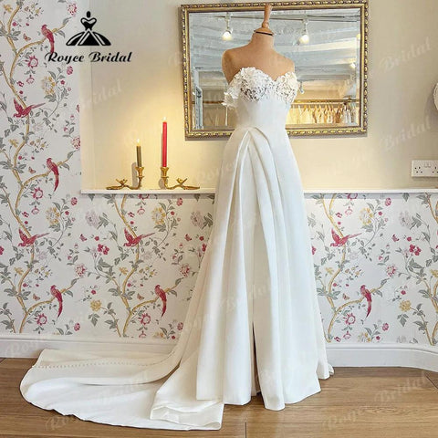 NumberSea Herzförmiger Ausschnitt, weiches Satin, A-Linie, florale Spitze, Brautkleid mit Flügelärmeln, 2024, klassisches Brautkleid, Robe de Réception de Mariag 
