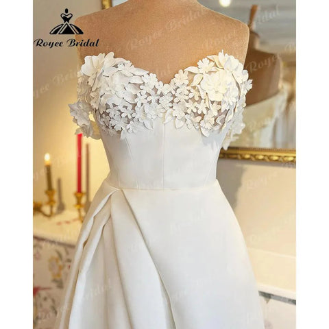 NumberSea Herzförmiger Ausschnitt, weiches Satin, A-Linie, florale Spitze, Brautkleid mit Flügelärmeln, 2024, klassisches Brautkleid, Robe de Réception de Mariag 
