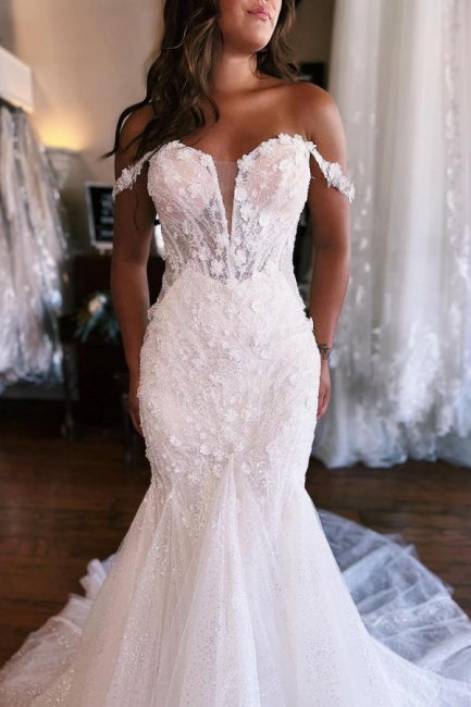 Süßherz Weiß Meerjungfrau Spitze Brautkleid