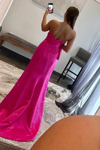Hot Pink Etuikleid mit Herzausschnitt und Schleife, langes Ballkleid, PSK540