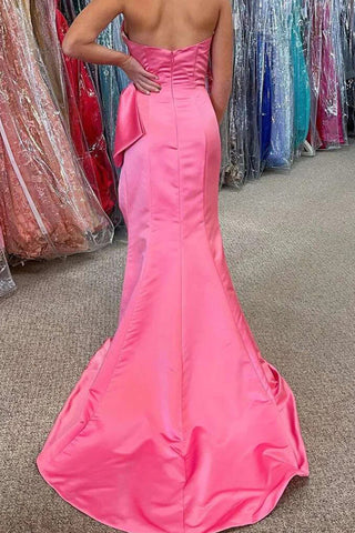 Hot Pink Etuikleid mit Herzausschnitt und Schleife, langes Ballkleid, PSK540