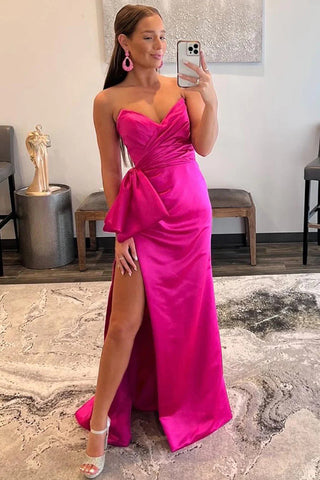 Hot Pink Etuikleid mit Herzausschnitt und Schleife, langes Ballkleid, PSK540