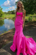 Robe de bal longue en satin rose sirène Sweetheart pour fête PSK652