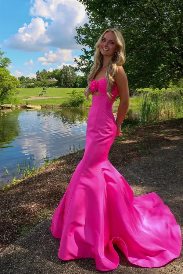 Sweetheart Mermaid Satin Pink Long Prom Dress Party Dress PSK652