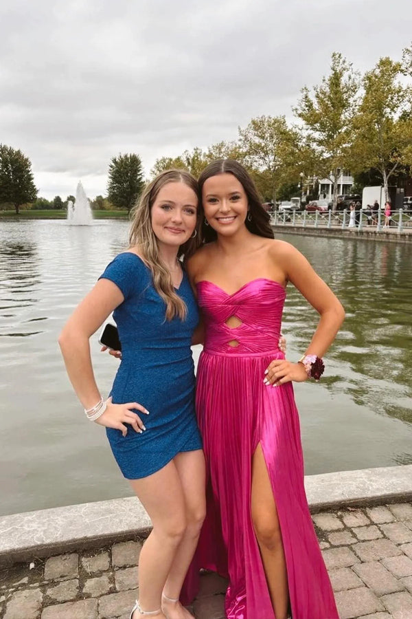 Sweetheart Metallic Pleated Emerald Green Long Prom Dress PSK591