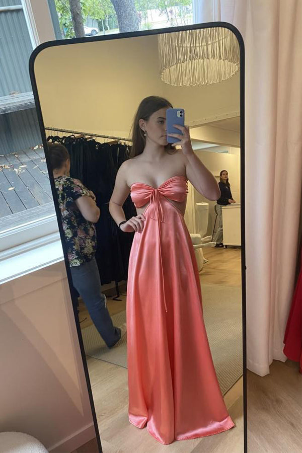 Sweetheart Pink Cutout Prom Dress Party Dress with Bow Back PSK715