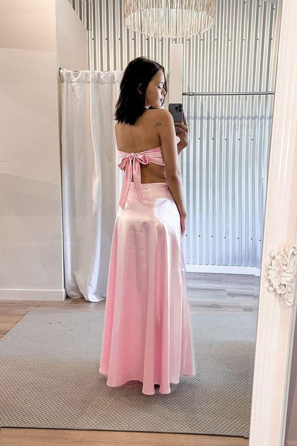 Sweetheart Pink Cutout Prom Dress Party Dress with Bow Back PSK715