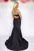 Sweetheart Pleated Mermaid Black Prom Dress with Bow PSK650