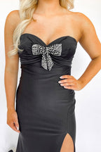 Sweetheart Pleated Mermaid Black Prom Dress with Bow PSK650
