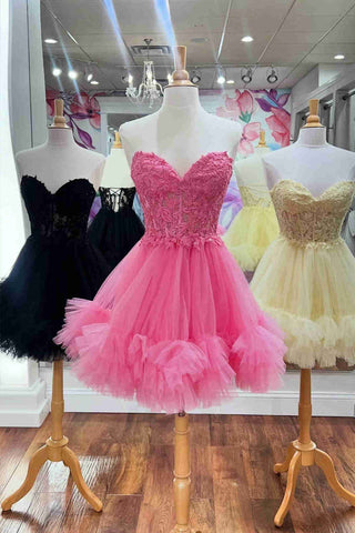 Herzausschnitt, transparentes Korsett, Rüschen, hellblaues Homecoming-Kleid PD531