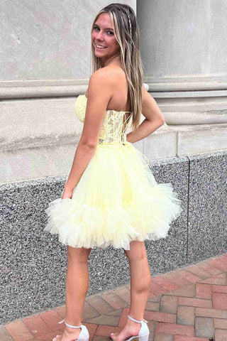 Herzausschnitt, transparentes Korsett, Rüschen, hellblaues Homecoming-Kleid PD531