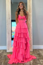 Sweetheart Strapless Chiffon Flower Long Prom Dress with Slit PSK665