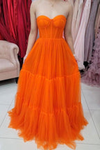 Vestido de baile de tule laranja com corpete e corpete PSK256