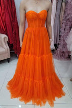 Vestido de baile de tule laranja com corpete e corpete PSK256