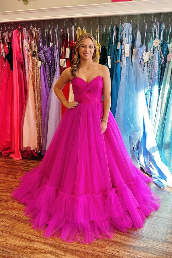 Sweetheart Strapless Ruffle Hot Pink Prom Dress Party Dress PSK703